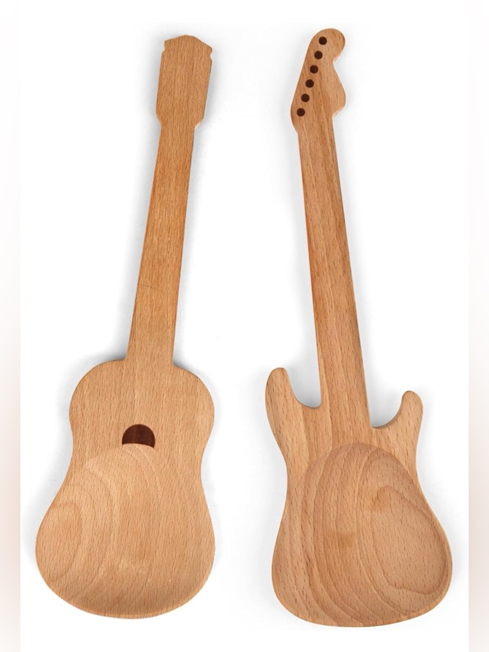 Kikkerland Set of Two Novelty Guitar Wooden Spoons for Kitchen Beechwood